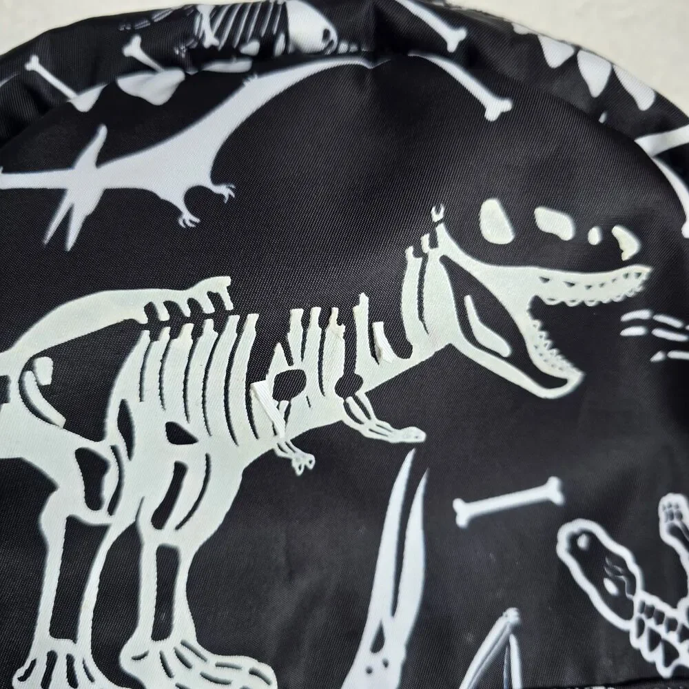 Black Backpack White T-Rex Dinosaur Skeleton Pattern And Matching Lunchbox